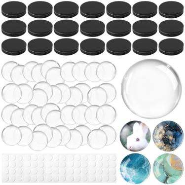 Imagem de Aertiavty Kit de fabricação de 120 ímãs de geladeira, ímãs de vidro de 5 cm para geladeira, armário, quadro branco, escritório, cozinha, ímã decorativo (60 ímãs redondos + 60 vidros + pontos adesivos