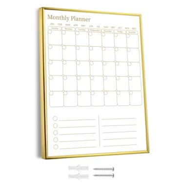 Imagem de Aitakatta Calendário apagável a seco para parede, quadro branco com superfície magnética de 43 x 33 cm, planejador mensal 2 em 1, layout vertical para fazer com moldura de alumínio dourado (YL-SHU-AL