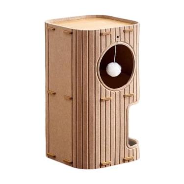 Imagem de Fenteer Casa para gatos, abrigo em árvore para gatos, abrigo a arranhões, para gatinhos, poste arranhador com bola pendurada, brinquedo para vários, Marrom Claro, 2 Níveis
