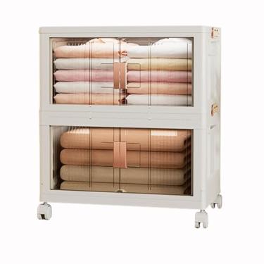 Imagem de SPXMQSS Caixas de armazenamento de plástico, caixas de armazenamento empilháveis com abertura frontal, caixa de armazenamento dobrável com tampas e rodas, oragnizadores de armário e itens essenciais