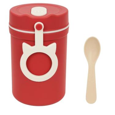 Imagem de Pote Térmico Para Alimentos Com Colher, Pote Térmico Para Frutas e Sopa, 350 ml, Livre de BPA, Quente E Frio, Portátil, Á Prova De Vazamentos, Para Escola, Trabalho e Viagem (VERMELHO)