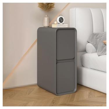 Imagem de SPXMQSS SPXMQSS Armário de cabeceira estreito, mesa de cabeceira com 2 gavetas armário de armazenamento para quarto, sala de estar, mesa de cabeceira com espaço pequeno, 20 x 40 x 50 cm, cinza escuro