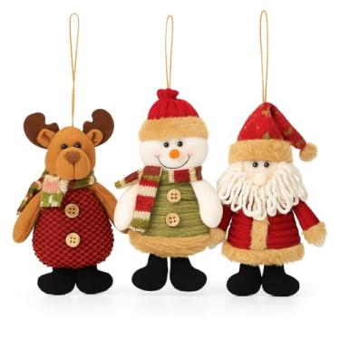 Imagem de Conjunto Com 3 Enfeites De Natal de Feltro e Pelúcia Para Árvore ou Porta, Papai Noel, Boneco de Alce, Boneco de Neve (3 unidades)