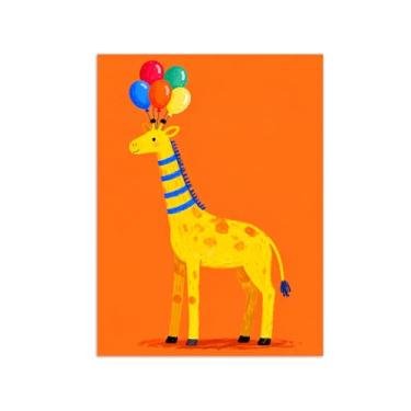 Imagem de Animais Pintura Arte Parede - Balão de Girafa - Impressões em tela - Moderno Colorida Pôster para decoração sala de estar 40x50cm Sem Moldura