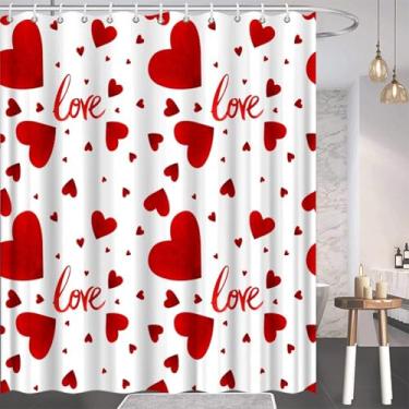 Imagem de AUWUUA Cortina de chuveiro para dia dos namorados 35 x 48 pol (90 x 123 cm) vermelho amor coração romântico cortinas decoração de banheiro dos namorados, casamento doce casal feriado cortina de