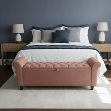 Imagem de Baú Estofado 150cm com Design Capitonê - Alta Capacidade Armazenamento, 5 Cores Elegantes - Prático e Decorativo(ROSE)