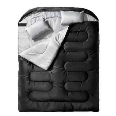 Imagem de Saco de dormir duplo para adultos com 2 travesseiros – Saco de dormir impermeável Queen Size XL para todas as estações, acampamento, caminhada, mochilão, sacos de dormir para 2 pessoas para clima frio