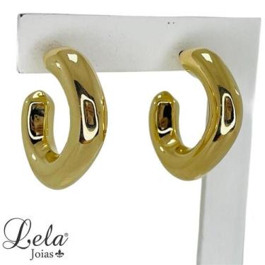 Imagem de Brinco semi argola quadrada folheado em ouro 18k - LELA JOIAS