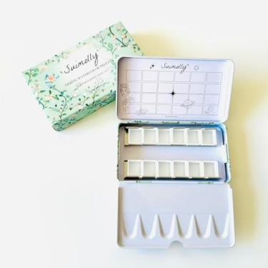 Imagem de Suimolly Caixa de tinta vazia para paleta de aquarela de artistas, lata de paleta de cores de água para viagem com 12 meias-panelas, caixa de lata de paleta de metal portátil de padrão exclusivo