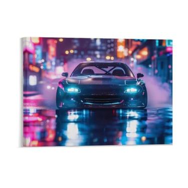 Imagem de HouLaiZhe Rx7 Jdm Carro Neon Night Sports Car Posters Tela Estética Sala Decoração de Parede Impressões Galeria Sala Decoração de Parede para Quarto Sala de Estar Escritório 18 x 24 polegadas (45 x 60