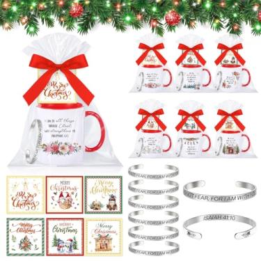 Imagem de Baderke Conjunto de 6 presentes de Natal - Canecas Religiosas de Cerâmica de Natal 340 g, Pulseiras Cristãs Cartões da Bíblia Fitas Vermelhas, Sacos de Celofane para Mulheres, Lembranças de Festa de