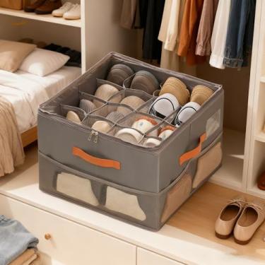 Imagem de Organizador de armário de sapatos, organizador de sapatos com tampa transparente e alça resistente, sandálias de tênis, armário de armazenamento, 16 compartimentos com armazenamento lateral