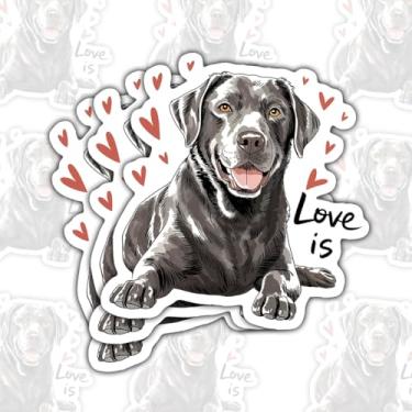 Imagem de 3 peças de adesivos Love is Black Labrador Retriever, decalques de vinil com citação fofa para laptop, caderno, garrafa de água, para-choque de carro, presente para amantes de cães, estudantes