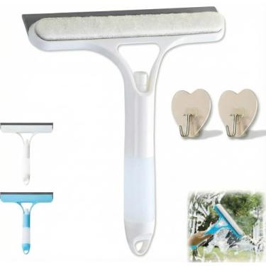 Imagem de Raspador de limpeza de janelas 3 em 1, rodo sem riscos para esfregador de janela de vidro de chuveiro, spray, rodo de silicone, pano de esponja, para espelho, paredes de azulejo, com 2 ganchos de