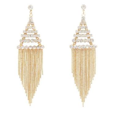 Imagem de Brinco Strass Franja BC2293 - Akasaki, Dourado, Cristal