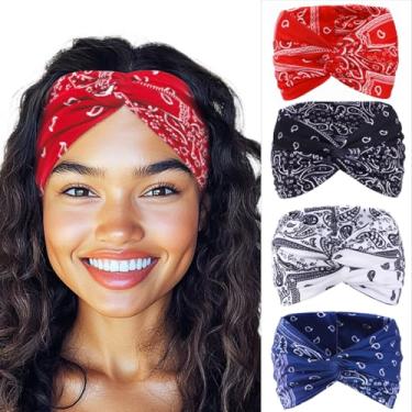 Imagem de Urieo Bandanas Boho Bandanas de Cabelo Atado Paisley Turbante Esportivo Yoga para Mulheres (pacote com 4) (A)