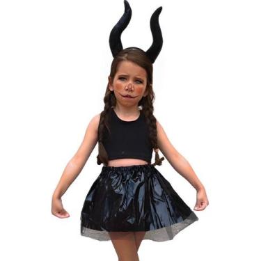 Imagem de Kit Fantasia Infantil Halloween Malevola Dia Bruxas Bruxinha Presente 