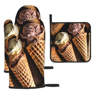 Imagem de Sorvete – Conjunto de cozinha essencial com 3 peças, luvas seguras para calor e aderência de tampa, proteção para churrasco no forno, design de armazenamento suspenso.