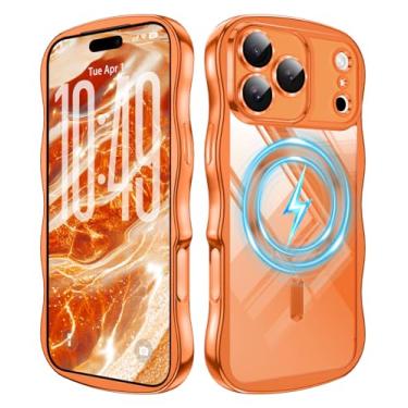 Imagem de JUMIUSTNB Capa transparente para iPhone 17 Pro, moldura magnética ondulada, fina, antiamarelamento, elegante, antiarranhões, capa protetora para iPhone 17 Pro de 6,3 polegadas, laranja (18-10)