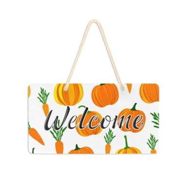 Imagem de Burbuja Abóboras cenouras placa de boas-vindas para porta da frente, placa de boas-vindas de PVC para pendurar na parede varanda casa de fazenda, decoração de férias, 15 x 28 cm