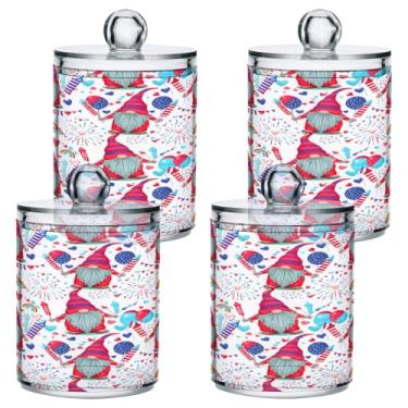 Imagem de STAYTOP 4 frascos de boticário Qtip Dispensador de boticário com etiquetas - Recipiente de armazenamento Qtip de plástico transparente para bola de algodão, cotonete, grão de café - Dia da