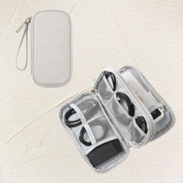 Imagem de Bolsa organizadora de eletrônicos, impermeável, de grande capacidade, bolsa tecnológica portátil para viagens e armazenamento de cabos, cinza