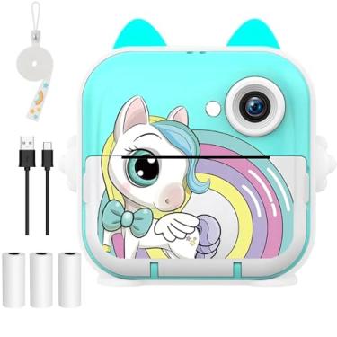 Imagem de Câmera Infantil Impressão Instantânea Portátil, Maquina Digital KIDS Unicornio que Imprime, Com APP, 20MP, 1080P, Tela 2,4", Zoom 6x, Impressão Térmica 200 DPI, Vídeo, Time Lapse, Jogos, c/Bobina
