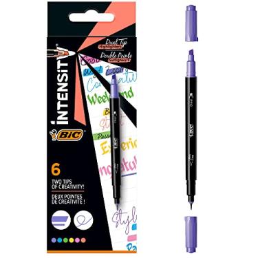 Imagem de BIC Marcador de ponta dupla Intensity 6 peças Ponta fina azul, verde, pêssego, rosa, violeta, amarelo
