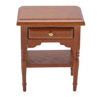 Imagem de Ainoli 1:12 escala casa de boneca mesa cabeceira em miniatura mesa cabeceira madeira castanha armário móveis para casa boneca acessório