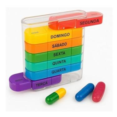 Imagem de Porta Comprimido Semanal Organizador de Remédio e Vitaminas 7 Dias Divisórias Coloridas com 4 Turnos Diários Grande Capacidade em Plástico