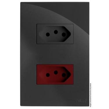 Imagem de Cj Tomada Dupla 10A + 20A Vermelho 4X2 Recta Grafite Gloss