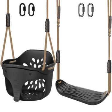 Imagem de Conjunto de balanço SELEWARE para bebês e crianças preto com cordas aj