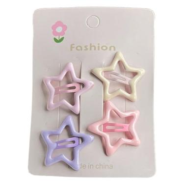 Imagem de 4 peças de grampos de cabelo coloridos estrelas bico de pato grampo de cabelo 4 cm antiderrapante para crianças pequenas coloridas lindas presilhas de cabelo de metal acessórios de cabelo