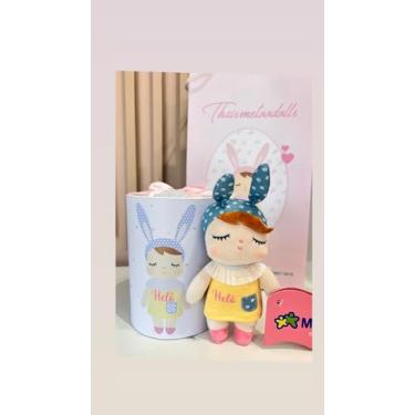 Imagem de Metoo Boneca 18 cm de Pano Infantil com latinha Personalizada, Estilo Coelho, Amarelo e Azul,
