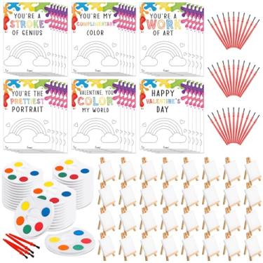 Imagem de Sabary 32 Sets Valentines Day Gift for Kids, Valentines Gift Painting Cards Painting Canvas Panel with Wooden Easel Watercolor Paint Brush Kit Packaging Bag for Class Art Party