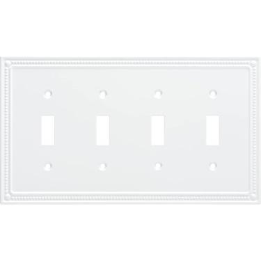 Imagem de Franklin Brass Clássico frisado (1 pacote) capa decorativa para interruptor de luz, branco puro, placa de parede 2 gangs, interruptor duplo, protetor de tomada elétrica W35061-PW-C