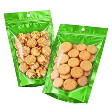 Imagem de 100 sacos Mylar de 10 cm x 15 cm para armazenamento de alimentos, saco à prova de cheiro com janela resselada, embalagem de alumínio vertical saco de doces liofilizado sacos de armazenamento de