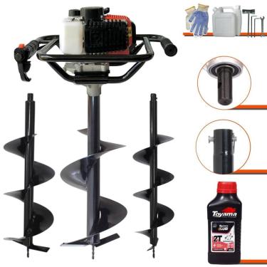 Imagem de Perfurador de Solo À Gasolina Vant VPS52 52cc 2HP de Alta Rotação e Performance + Brocas 80x20cm, 80x25cm e 80x30cm + ÓLEO TOYAMA 2T