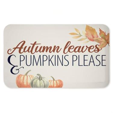 Imagem de Tapete antifadiga Autumn Leaves & Pumpkins Please Antifadiga, tapete ergonômico acolchoado para cozinha e pé com suporte antiderrapante, tapete de conforto ecológico, design por Kim Allen, 76 cm x 45