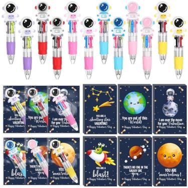 Imagem de Sinload Conjunto de 24 canetas esferográficas para presente de dia dos namorados, 4 em 1, multicoloridas, mini canetas retráteis com cartões comemorativos para colegas de trabalho para troca de
