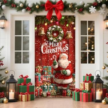 Imagem de AOHMPT Decoração de Natal para pendurar na porta, banner decorativo de poliéster, enfeite de Natal para festas internas e externas (JC0057-1M)