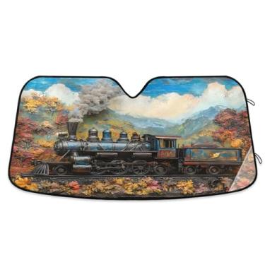 Imagem de Guarda-sol vintage de trem a vapor para para-brisa de carro, proteção UV, para-sol para a maioria dos sedãs, SUV, caminhões, médio