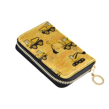 Imagem de Carteira feminina amarela para veículos de construção, caminhões, porta-cartões de crédito, com bloqueio de RFID, porta-moedas decorativa com zíper e chaveiro