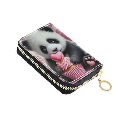 Imagem de Carteira feminina romântica Panda Valentine com zíper e bloqueio de RFID, carteira masculina compacta com bolso para moedas