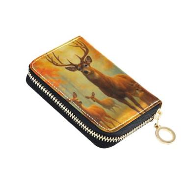 Imagem de Carteiras de cartão de crédito com bloqueio de RFID, carteira feminina pequena de couro masculina com bolso para moedas, veados, floresta, outono, laranja