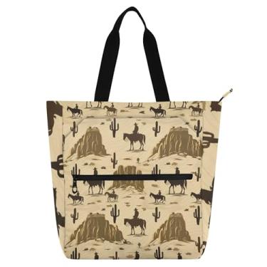 Imagem de GAIGEO Sacola vintage marrom caubói ocidental para mulheres, trabalho, lona, faculdade, escola, bolsas, bolsas para professores com compartimentos