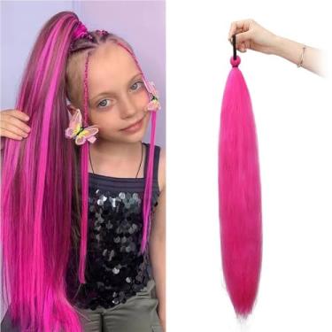 Imagem de 1 peça de extensões de cabelo de rabo de cavalo trançado de Natal para mulheres, extensões de cabelo liso rosa realce cabelo humano com clipe macio