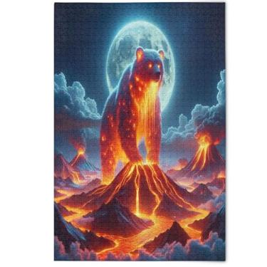 Imagem de Quebra-cabeça de 1000 peças para adultos paisagem arte animal urso vulcânico luar natureza quebra-cabeças adultos família elefantes brancos presentes, 1000 peças, 75 x 50 cm