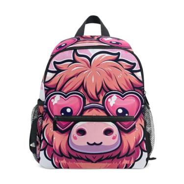 Imagem de GAIGEO Cute Highland Cow Cartoon Backpacks for Kids, 10x4x12 In, Girls Small Backpack Includes Water Bottle Pockets, Whistle Clip for Safety