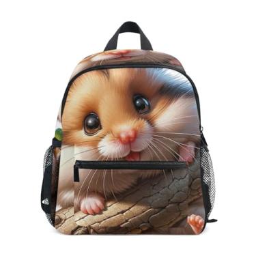 Imagem de GAIGEO Cute Animal Hamster Little Kid Backpack with Whistle, 2 Bottle Pockets, Lightweight, Kids Travel Backpack 10x4x12 In, for Ages 3-8